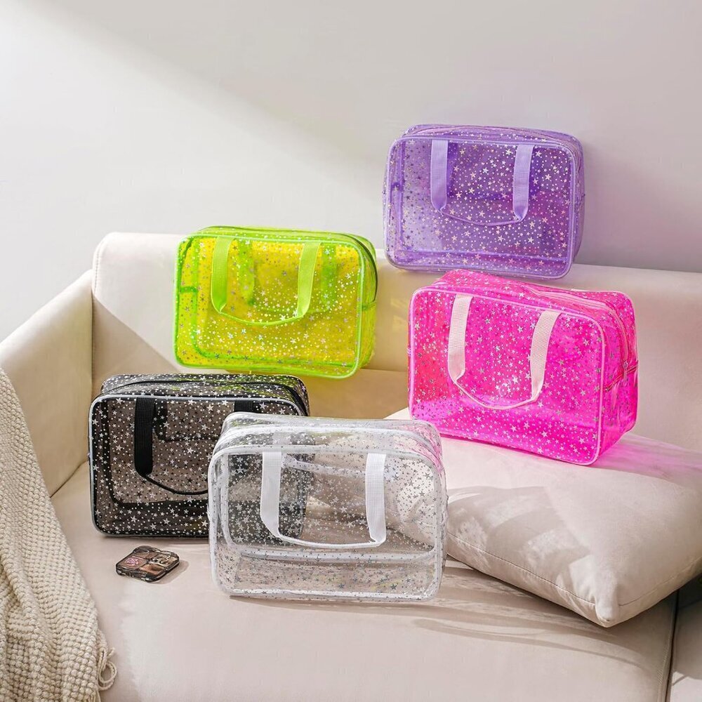 Clear PVC Star Large Cosmetic Bag, Transparent Large Zippered Opening Makeup Bag - Picture 6 of 6